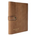 Taupe leather Project 14 interchangeable needle case with snap closure and multiple compartments.