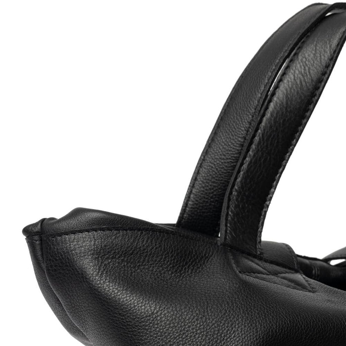 Black leather Project 24 Project Backpack, perfect knitting bag with multiple pockets for organization.