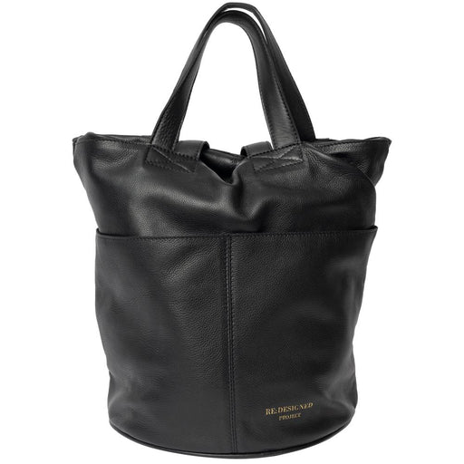 Black leather Project 24 Project Backpack, ideal knitting bag with multiple pockets and spacious compartment for organized crafting.
