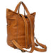 Burned tan leather Project 24 Backpack with multiple pockets for knitting accessories.
