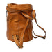 Handcrafted burned tan Project 24 Backpack in 100% leather with multiple pockets, ideal for knitters.