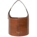 Small bucket bag in walnut leather with sturdy design and comfortable handle for knitters.