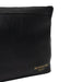 Black and gold leather knitting bag with metal zipper and side handle.