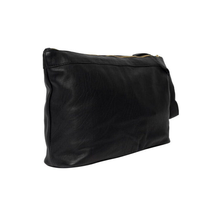 Black and gold Project 3 Knitting Bag made of soft leather with zipper and pockets.