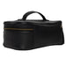 Black leather Project 32 knitting bag with zippered compartment and handle.