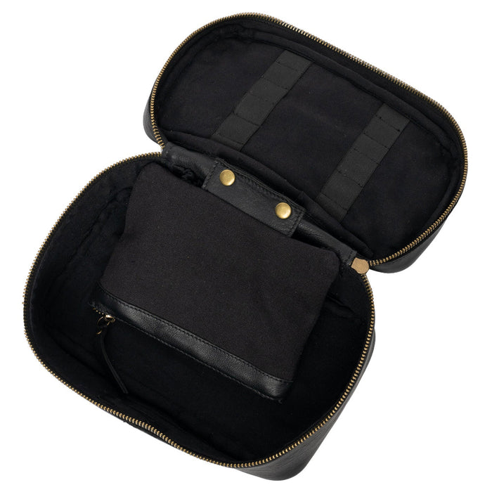 Black Project 32 Knitting Project Bag with spacious zippered compartment and inside pockets, handcrafted from 100% leather.