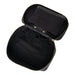 Black leather knitting project bag with spacious zippered compartment and inside pockets.
