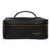 Black leather Project 32 knitting project bag with zippered compartment and additional pockets for tool organization.