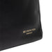 Black leather knitting bag with spacious compartments and metal zipper closure.