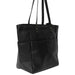 Black leather Project 37 knitting bag with compartments, featuring shoulder handles and metal zipper closure.