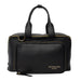 Knitting bag in black/gold leather with handles and front pocket.