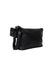 Black and gold leather knitting bag with zipper and side handle.