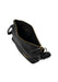 Black and gold leather knitting bag with zipper and side handle.