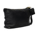Knitting bag in black and gold leather with zipper and side handle.