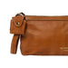 Knitting bag in burned tan and gold leather with side handle and metal zipper.