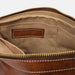 Soft leather Project 4 Knitting Bag in walnut/gold with open pockets and zipper.