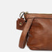 Soft leather Project 4 knitting bag in walnut and gold, handcrafted with a side handle and metal zipper.