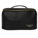 Black and gold premium leather knitting project bag with zip closure.