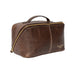 Premium leather knitting project bag in woodsmoke color with dedicated storage for tools and supplies.