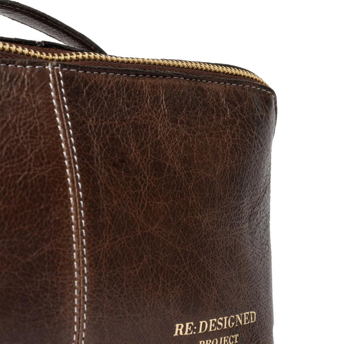 Premium leather knitting bag in woodsmoke, perfect for organizing tools and supplies.