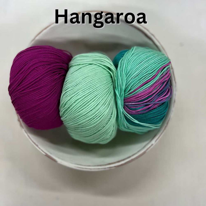 Organic Face Cloths Knit Kit with three colorful cotton yarn balls in a bowl.