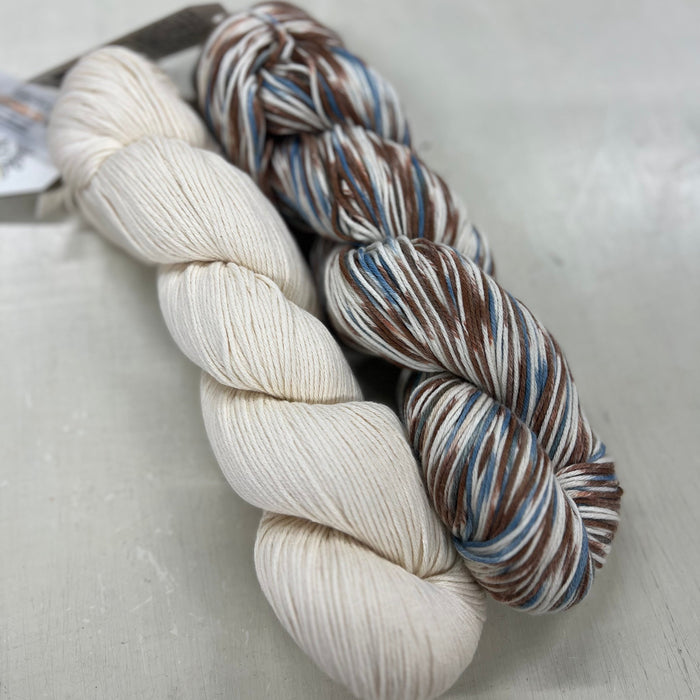 Waves Organic Wash Cloth Knit Kit-Knitting Kit-Wild & Woolly Yarns-Driftwood (3109) & Vanilla Ice Cream (3117)-Wild & Woolly Yarns