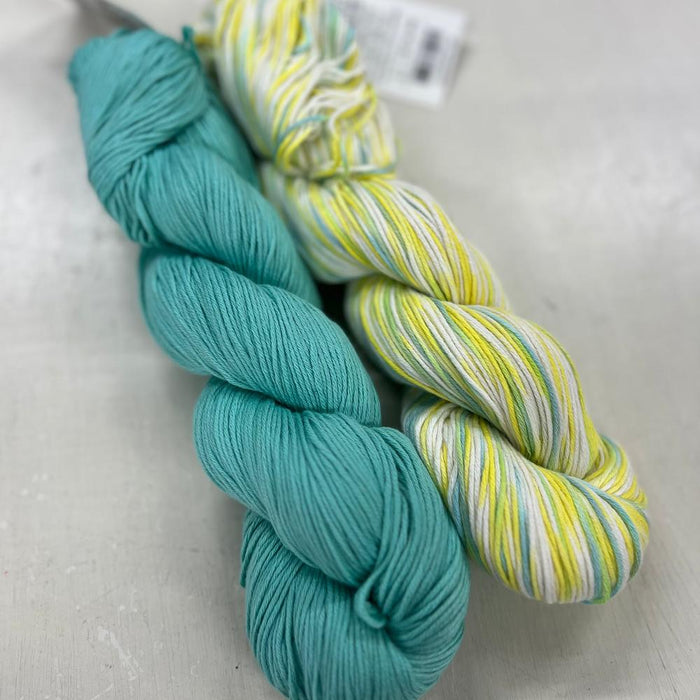Waves Organic Wash Cloth Knit Kit-Knitting Kit-Wild & Woolly Yarns-Sand Dune (3103) & Holiday (3123)-Wild & Woolly Yarns
