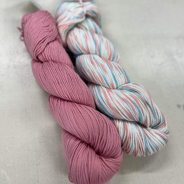 Waves Organic Wash Cloth Knit Kit-Knitting Kit-Wild & Woolly Yarns-Strawberry Lemonade (3118) & Tropical Storm (3108)-Wild & Woolly Yarns