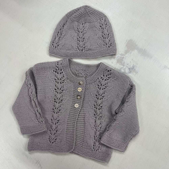 Abby Petite Cardigan & Hat Knit Kit-Needlecraft Kits-Wild & Woolly Yarns-Seashell Pink (390)-0-3 Months-Wild & Woolly Yarns
