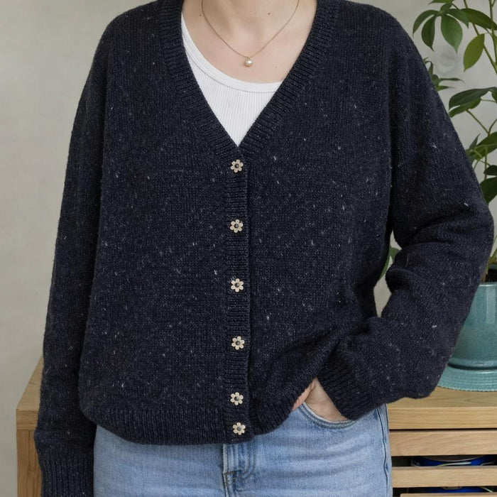 Bottom Up V Neck Cardigan Knit Kit-Needlecraft Kits-Wild & Woolly Yarns-Small / Medium-Charcoal (ADT75)-Wild & Woolly Yarns