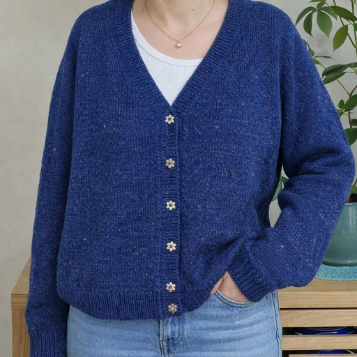 Bottom Up V Neck Cardigan Knit Kit-Needlecraft Kits-Wild & Woolly Yarns-Small / Medium-Denim Blue (ADTCCS9)-Wild & Woolly Yarns