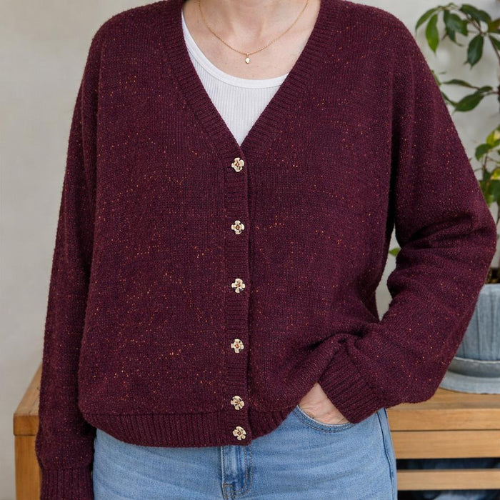 Bottom Up V Neck Cardigan Knit Kit-Needlecraft Kits-Wild & Woolly Yarns-Small / Medium-Maroon (ADTCCT2)-Wild & Woolly Yarns