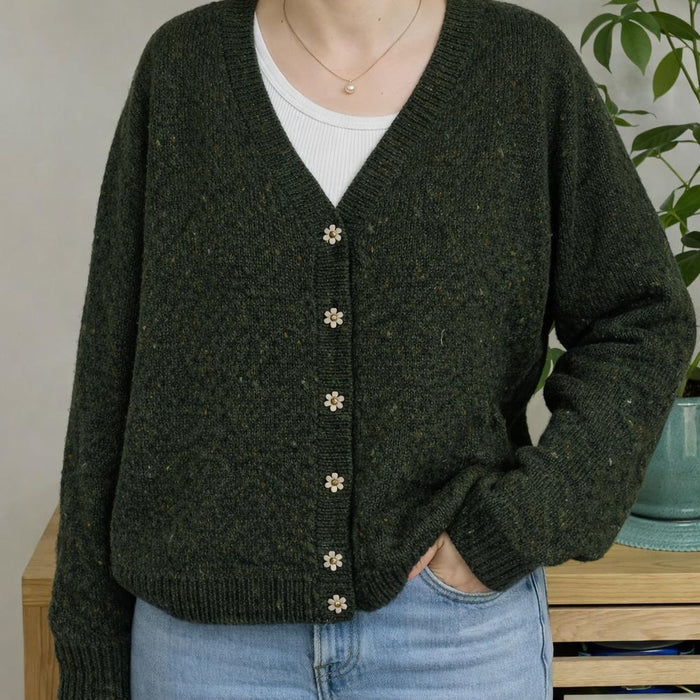 Bottom Up V Neck Cardigan Knit Kit-Needlecraft Kits-Wild & Woolly Yarns-Small / Medium-Olive Green (ADTCCT0)-Wild & Woolly Yarns