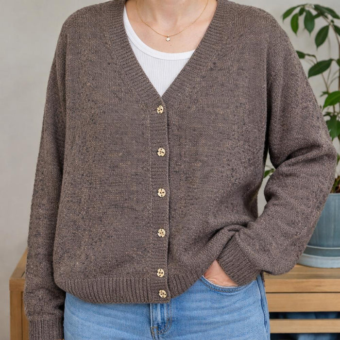 Bottom Up V Neck Cardigan Knit Kit-Needlecraft Kits-Wild & Woolly Yarns-Small / Medium-Taupe (ADTCCQ9)-Wild & Woolly Yarns