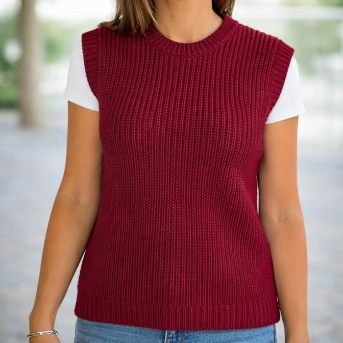 Broken Rib Vest Knit Kit-Needlecraft Kits-Wild & Woolly Yarns-Burgundy-Small-Wild & Woolly Yarns