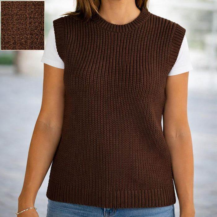 Broken Rib Vest Knit Kit-Needlecraft Kits-Wild & Woolly Yarns-Chocolate-Small-Wild & Woolly Yarns