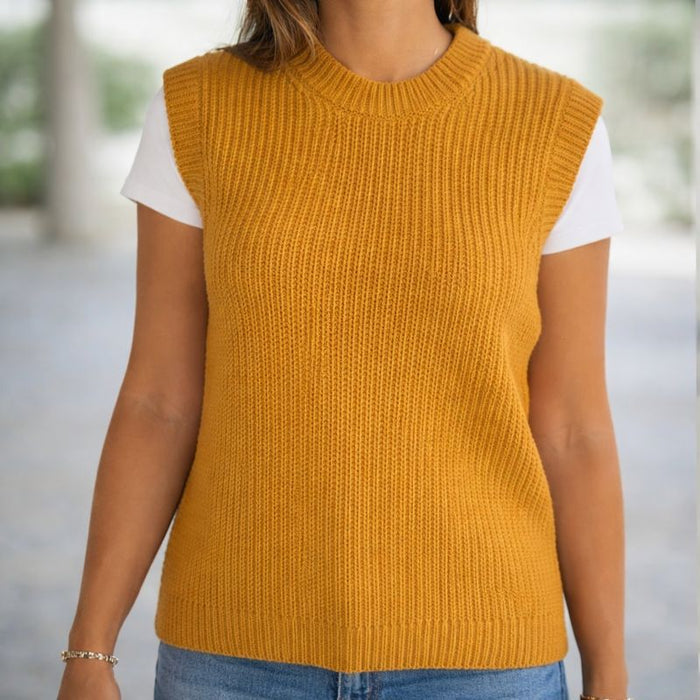 Broken Rib Vest Knit Kit-Needlecraft Kits-Wild & Woolly Yarns-Ochre-Small-Wild & Woolly Yarns