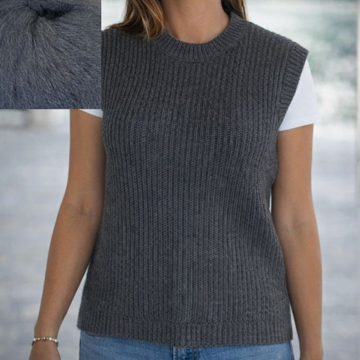 Broken Rib Vest Knit Kit-Needlecraft Kits-Wild & Woolly Yarns-Slate-Small-Wild & Woolly Yarns