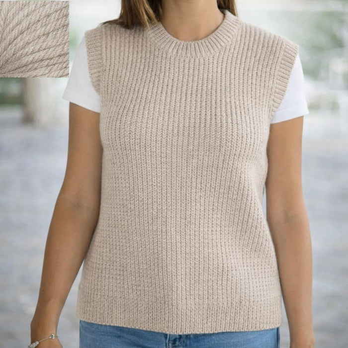 Broken Rib Vest Knit Kit-Needlecraft Kits-Wild & Woolly Yarns-Taupe-Small-Wild & Woolly Yarns