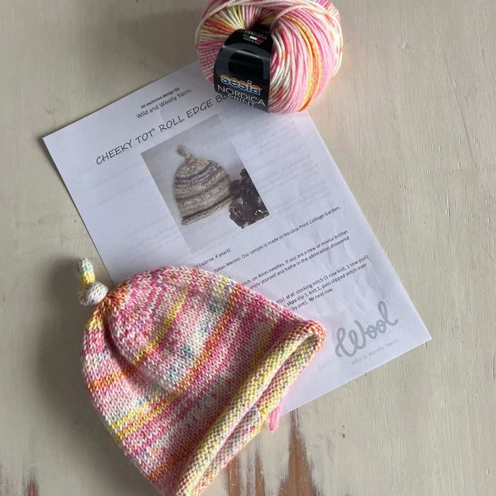 Cheeky Tot Roll Top Beanie Knit Kit-Needlecraft Kits-Wild & Woolly Yarns-Meadow Breeze (2801)-Wild & Woolly Yarns