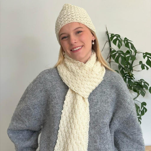 Chunky Hat & Scarf Knit Kit-Needlecraft Kits-Wild & Woolly Yarns-Cream (501)-Small-Wild & Woolly Yarns
