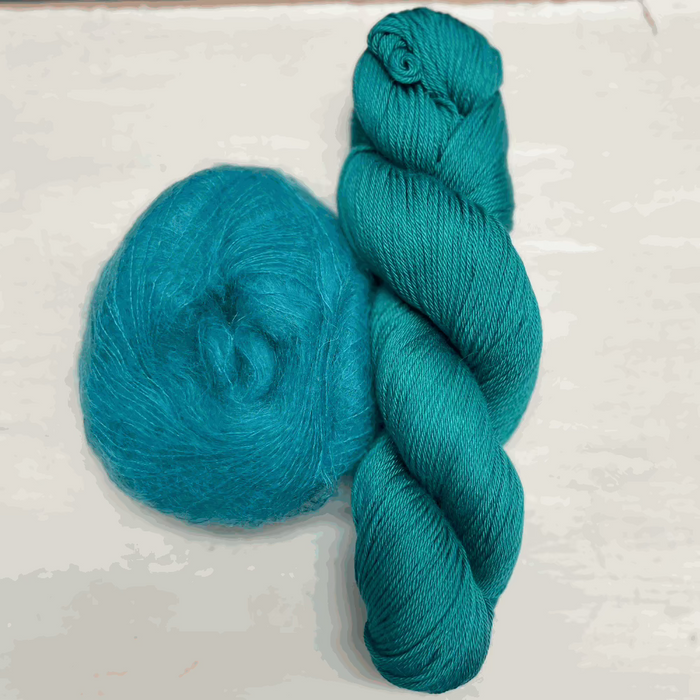 'Cosy' A Simple Scarf Knit Kit-Needlecraft Kits-Wild & Woolly Yarns-Mirron Lake & Medium Turquoise-Without Needles-Wild & Woolly Yarns