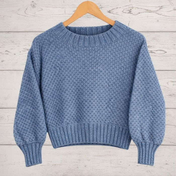 Cropped Sweater Knit Kit-Needlecraft Kits-Wild & Woolly Yarns-Blue Jewel (614)-32-34 / 34-36-Wild & Woolly Yarns