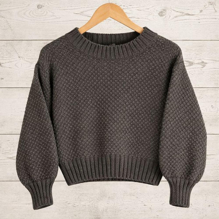 Cropped Sweater Knit Kit-Needlecraft Kits-Wild & Woolly Yarns-Brown Grey Melange (618) *NEW*-32-34 / 34-36-Wild & Woolly Yarns