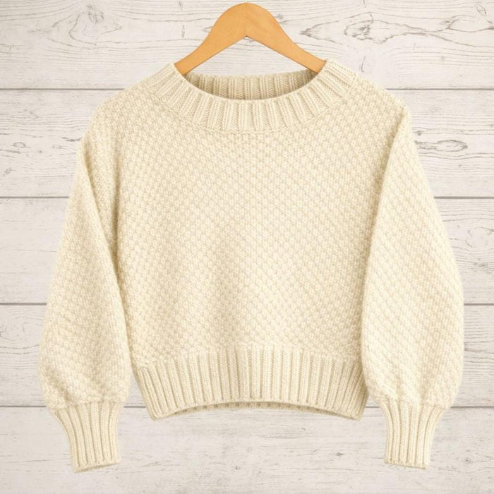 Cropped Sweater Knit Kit-Needlecraft Kits-Wild & Woolly Yarns-Cream (616) *NEW*-32-34 / 34-36-Wild & Woolly Yarns