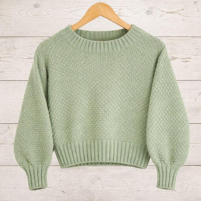 Cropped Sweater Knit Kit-Needlecraft Kits-Wild & Woolly Yarns-Glade Green (611)-32-34 / 34-36-Wild & Woolly Yarns