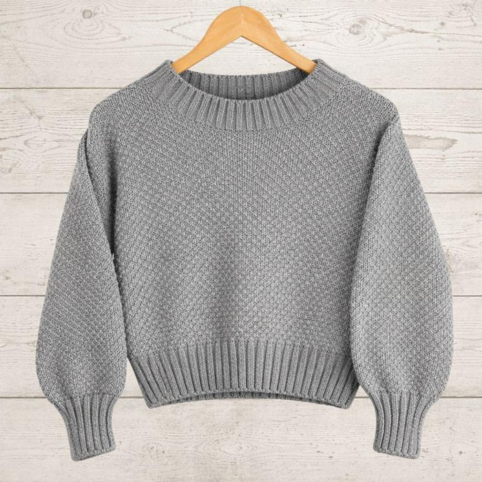 Cropped Sweater Knit Kit-Needlecraft Kits-Wild & Woolly Yarns-Light Grey Melange (617) *NEW*-32-34 / 34-36-Wild & Woolly Yarns