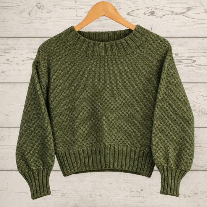 Cropped Sweater Knit Kit-Needlecraft Kits-Wild & Woolly Yarns-Olive (619) *NEW*-32-34 / 34-36-Wild & Woolly Yarns
