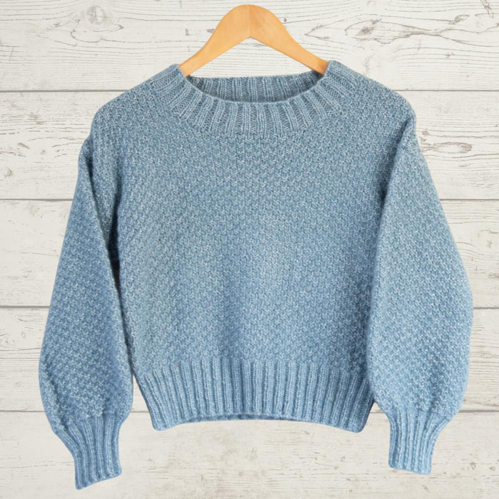 Cropped Sweater Knit Kit-Needlecraft Kits-Wild & Woolly Yarns-Pacific Blue (612)-32-34 / 34-36-Wild & Woolly Yarns