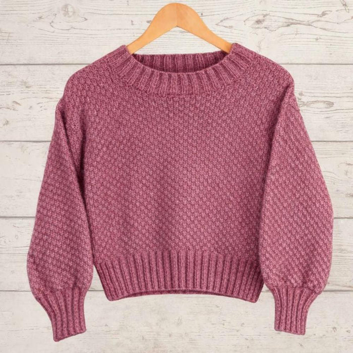Cropped Sweater Knit Kit-Needlecraft Kits-Wild & Woolly Yarns-Raspberry Melange (620) *NEW*-32-34 / 34-36-Wild & Woolly Yarns